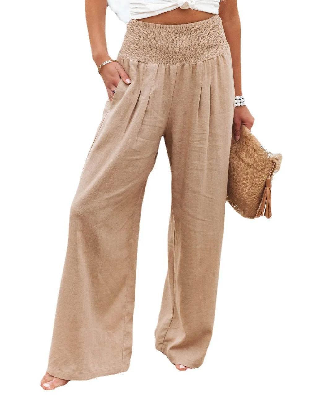 Plus Size 3XL 2019 Summer New Hot Cotton Linen Women Wide Legs Pants Solid Casual High Waist Button Trousers Female Loose Pants - Empire P.E