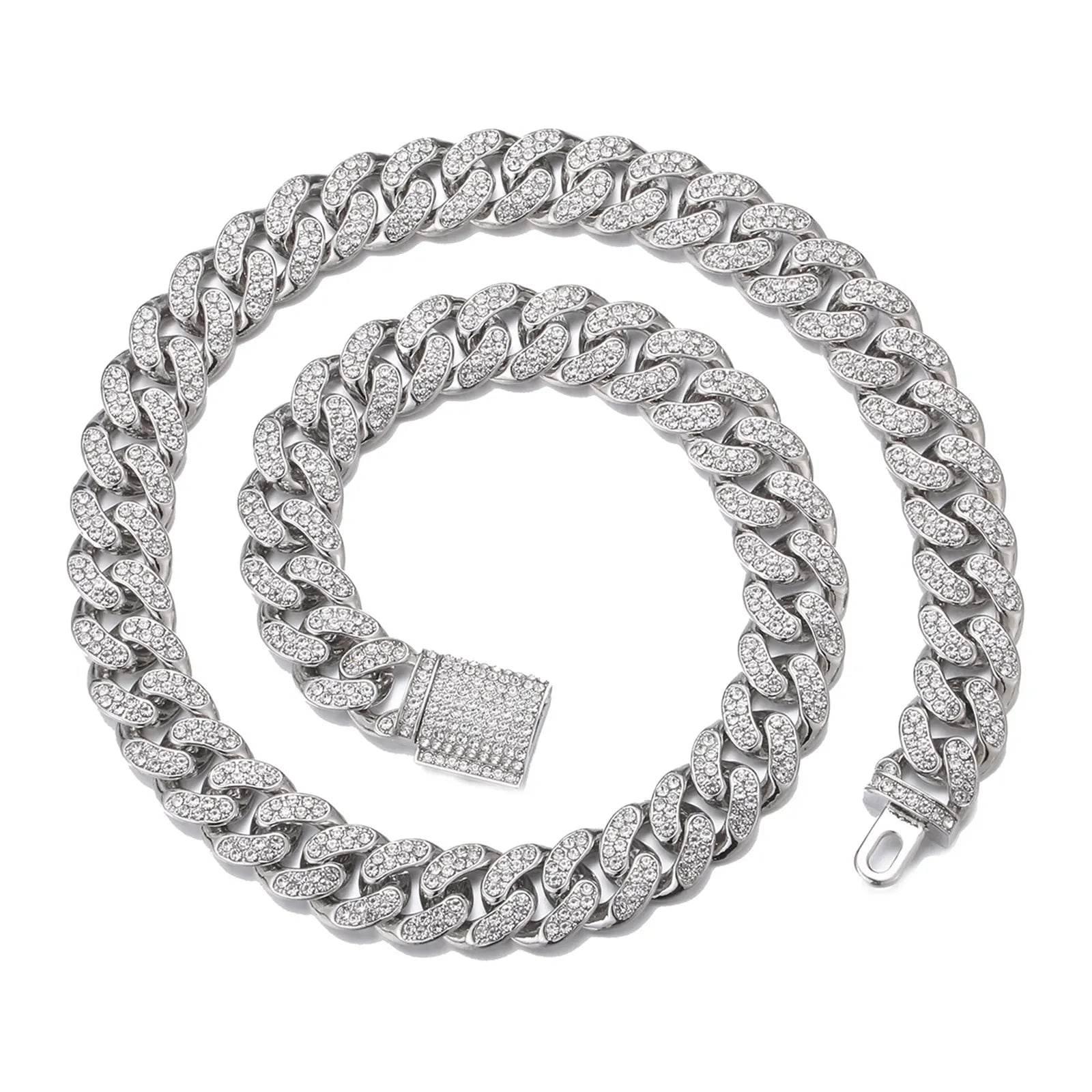 Necklace +Watch+Bracelet Hip Hop Miami Curb Cuban Chain Silver Color Full Iced Out Paved Rhinestones CZ Bling For Men Jewelry - Empire P.E
