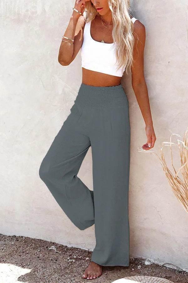 Plus Size 3XL 2019 Summer New Hot Cotton Linen Women Wide Legs Pants Solid Casual High Waist Button Trousers Female Loose Pants - Empire P.E