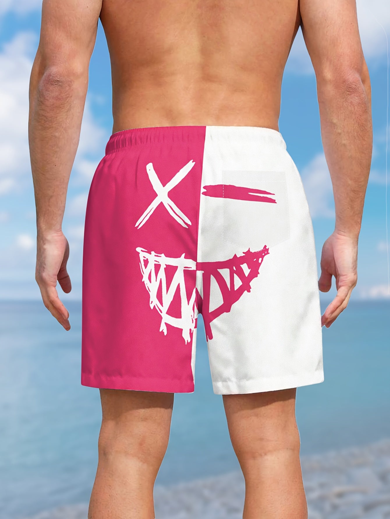 Men's Color Matching Smiling Face Graphic Print Shorts