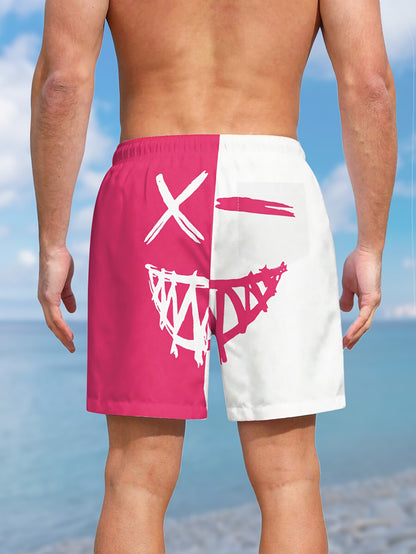 Men's Color Matching Smiling Face Graphic Print Shorts