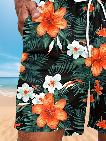 Men's Floral Graphic Print Shorts With Pockets