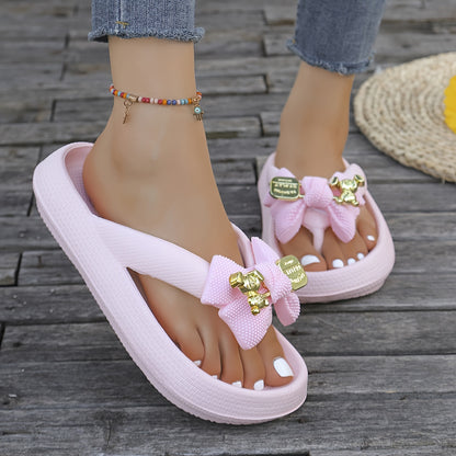 Women's Slip-On Mules with Golden Buckle Bow Sandals