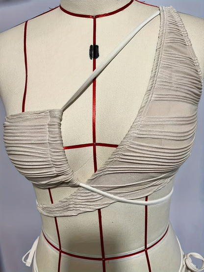 Asymmetric One Shoulder Criss Cross Bikini 2 Piece Set