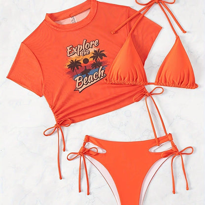 Summer Beach Sunset Print Vest Two-piece Swimsuit