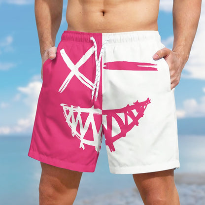Men's Color Matching Smiling Face Graphic Print Shorts