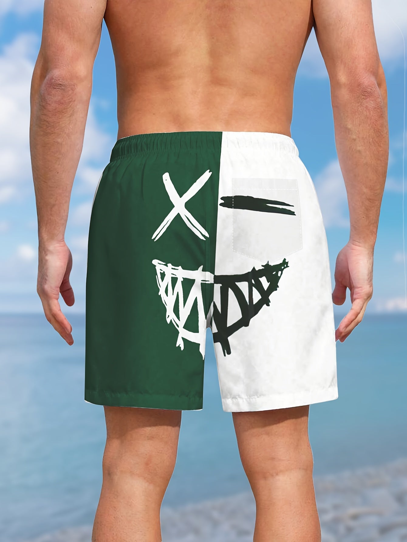 Men's Color Matching Smiling Face Graphic Print Shorts