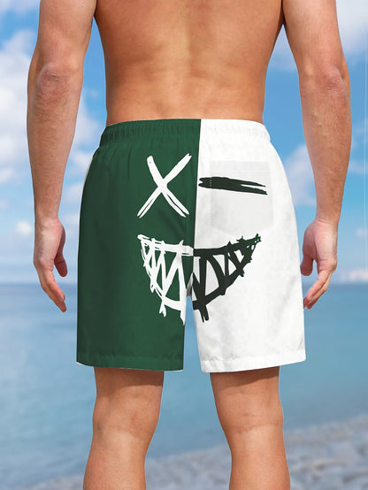 Men's Color Matching Smiling Face Graphic Print Shorts