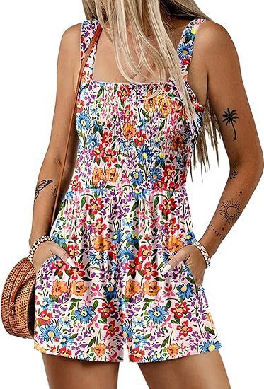 Flower Print Shorts Jumpsuit Summer Fashion Sleeveless Beach Bodysuit - Empire P. E