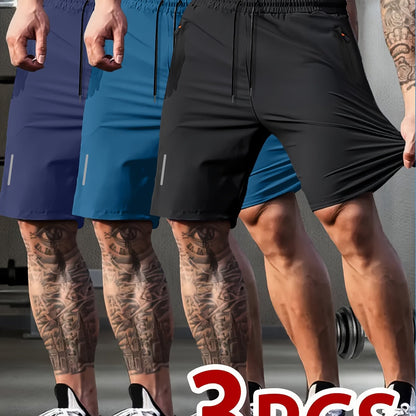 3pcs Quick-Drying Stretch Men's Drawstring Shorts