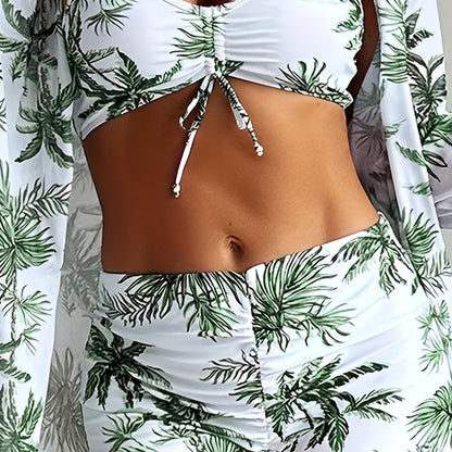 Elegant Tropical Print High-Waist Bikini Set