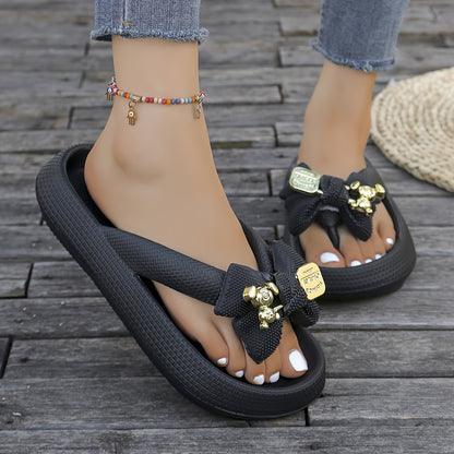 Women's Slip-On Mules with Golden Buckle Bow Sandals