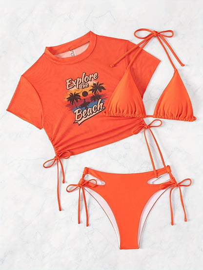 Summer Beach Sunset Print Vest Two-piece Swimsuit