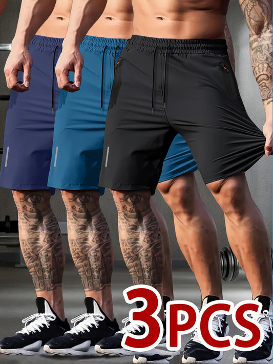 3pcs Quick-Drying Stretch Men's Drawstring Shorts