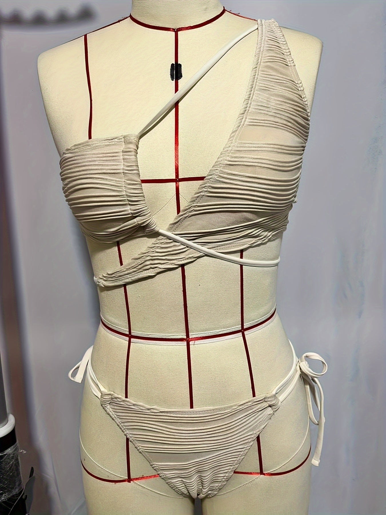Asymmetric One Shoulder Criss Cross Bikini 2 Piece Set