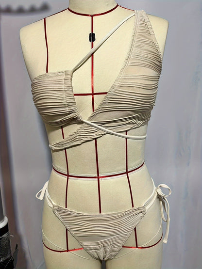 Asymmetric One Shoulder Criss Cross Bikini 2 Piece Set