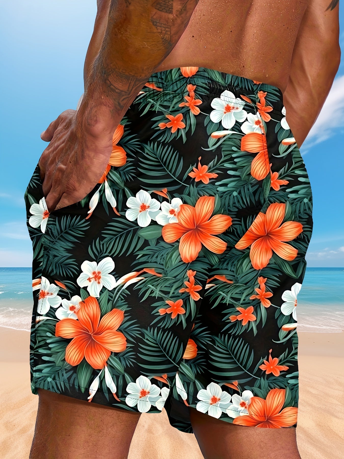 Men's Floral Graphic Print Shorts With Pockets