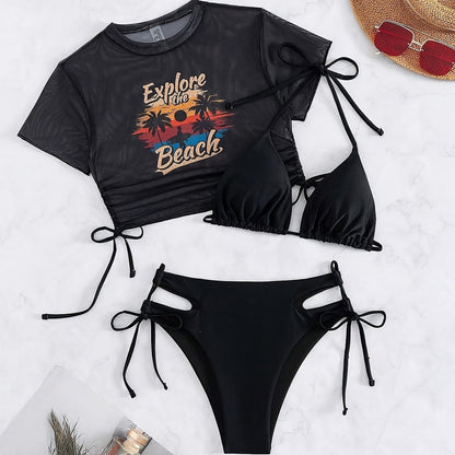 Summer Beach Sunset Print Vest Two-piece Swimsuit