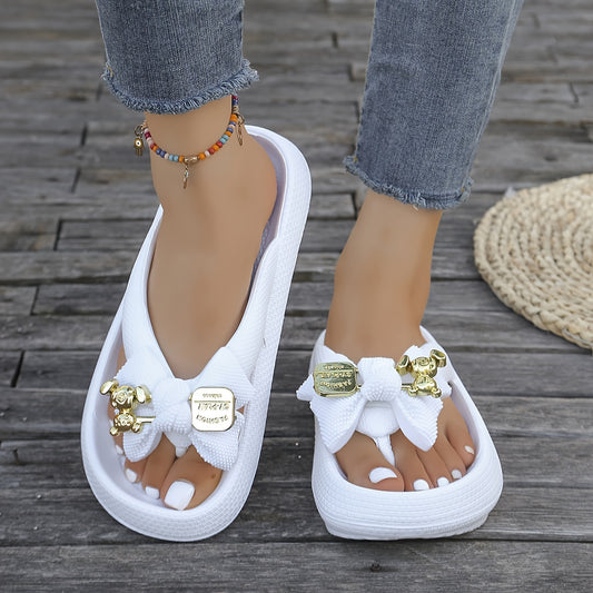 Women's Slip-On Mules with Golden Buckle Bow Sandals