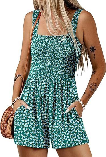 Flower Print Shorts Jumpsuit Summer Fashion Sleeveless Beach Bodysuit - Empire P. E